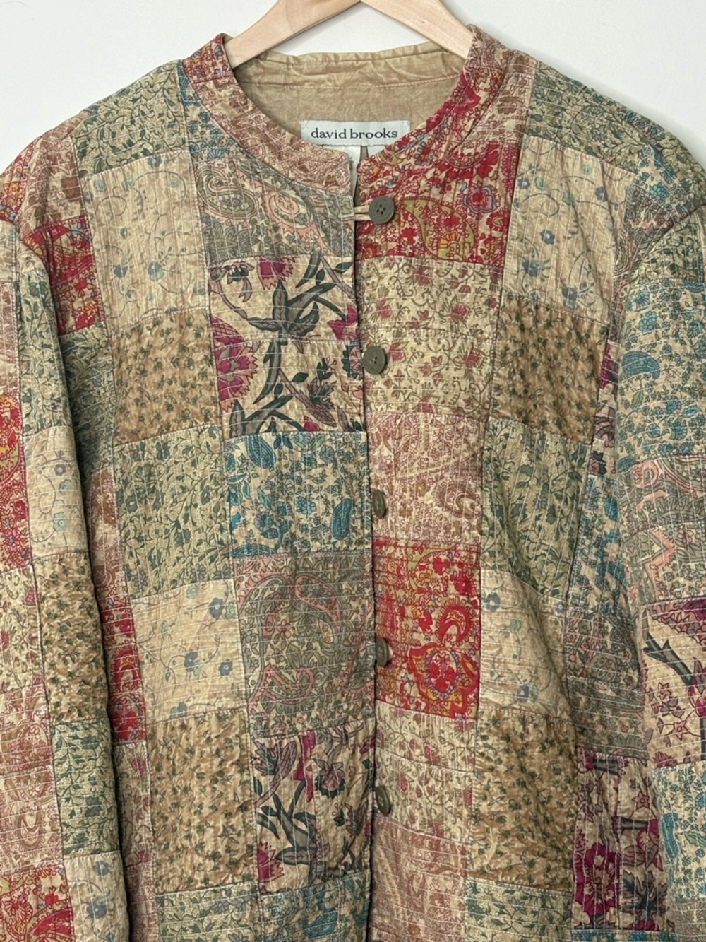 David Brooks Red Tan Tapestry Patchwork Quilted 100% Cotton Boho Shirt Jacket XL - Picture 5 of 14